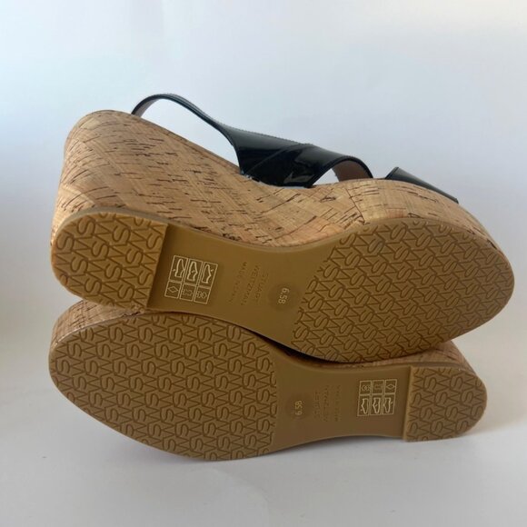 Stuart Weitzman Dayna Wedge Sandals Black Patent Leather Size 37 US6.5B - Picture 8 of 13